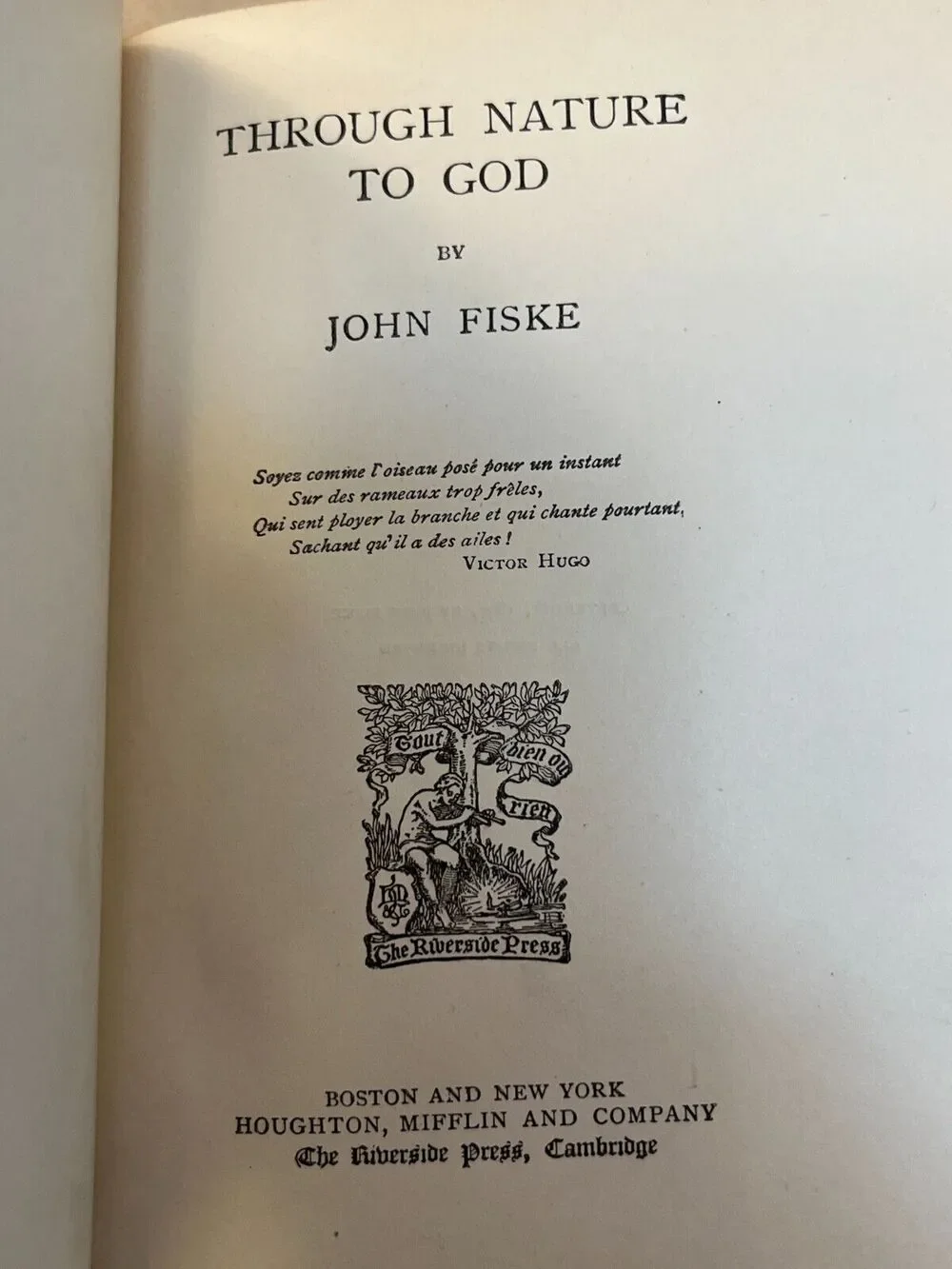 Through Nature to God Hardback by John Fiske 1899 Printing